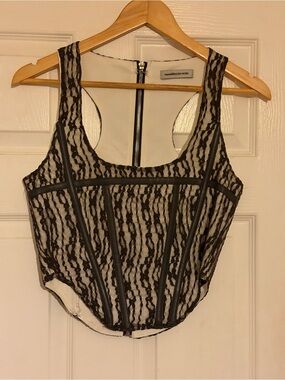 Maniere De Voir Black Lace Corset Crop Top